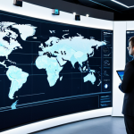 A professional team of data scientists and tourism researchers, fully clothed in modest business casual attire, collaboratively analyzing complex travel data on large holographic screens in a sleek, futuristic research lab. The screens display intricate maps with tourist movement patterns, sentiment analysis charts, and predictive models. The atmosphere is highly focused and innovative, showcasing the fusion of technology and human insight. The subjects exhibit perfect anatomy and natural poses. The lighting is bright and clean, emphasizing a cutting-edge environment. safe for work, appropriate content, fully clothed, family-friendly, professional photography, high quality.