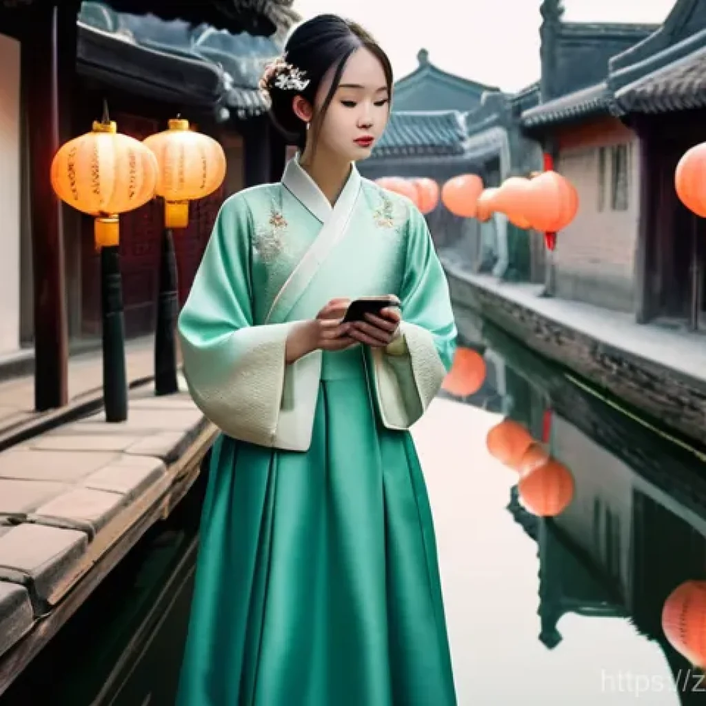 관광객의 결정 요인 - **Prompt:** A young woman, in her early twenties, dressed in a contemporary yet elegant Hanfu-inspir...