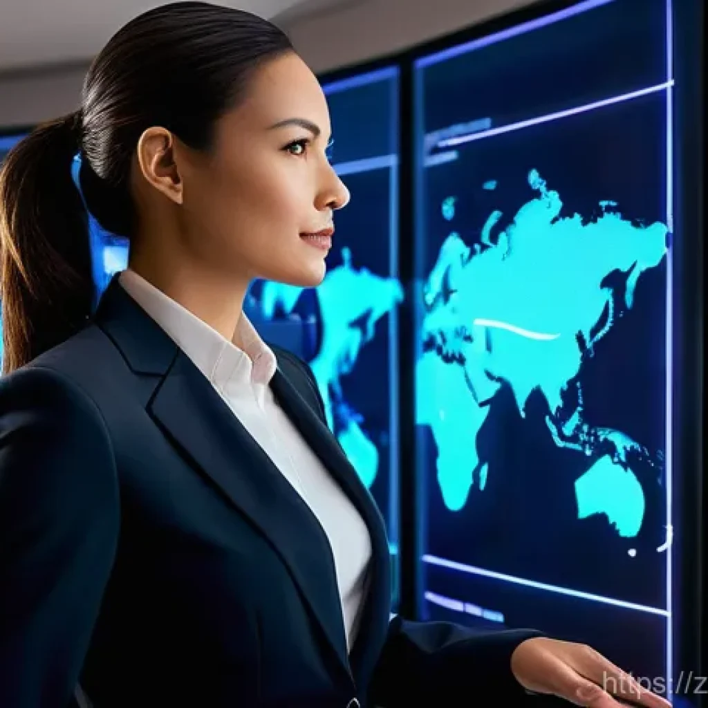 호텔 및 리조트 재무 관리 - A sophisticated, data-driven hotel manager, a woman in her late 30s, dressed in a sharp business sui...