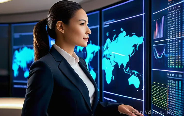 호텔 및 리조트 재무 관리 - A sophisticated, data-driven hotel manager, a woman in her late 30s, dressed in a sharp business sui...