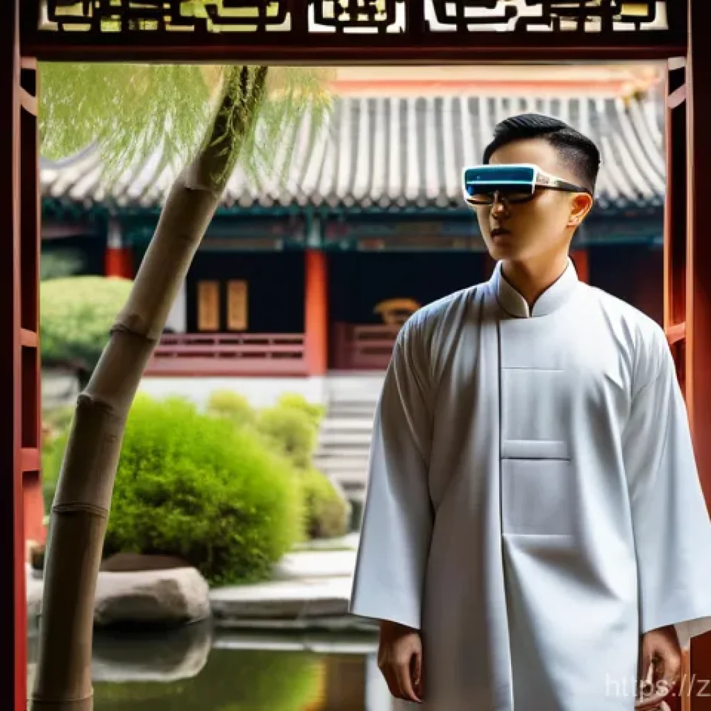 국내 관광 정책 - **Smart Tourism - Immersive Cultural Experience:**
    "A young adult, wearing sleek, modern augment...