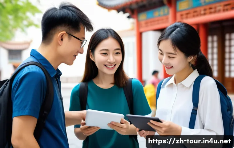 관광학 연구 방법론 - A modern research scene in a bustling Chinese tourist town, featuring a diverse group of researchers...