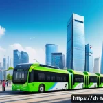 관광학 개론 필수 과목 - A vibrant modern transportation hub in a bustling Chinese city, showcasing advanced smart transporta...