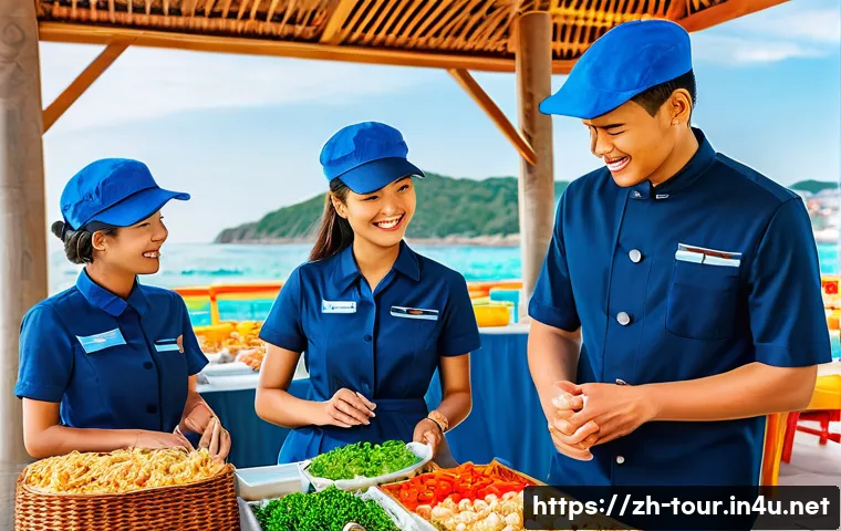해양 관광의 경제적 영향 - A vibrant coastal tourism scene at a modern seaside city during peak season, featuring diverse emplo...