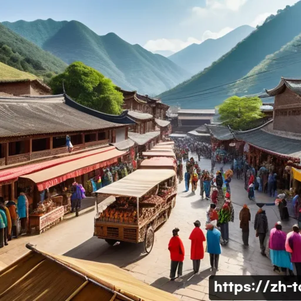 관광 기업의 브랜드 전략 - A vibrant outdoor market scene in Yunnan featuring tourists exploring colorful stalls with tradition...