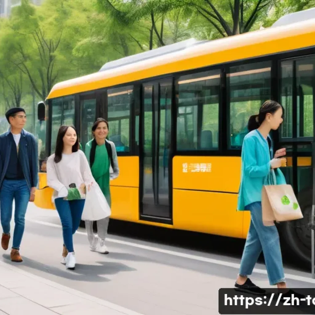 친환경 관광 - A vibrant urban scene in a modern Chinese city featuring a diverse group of young adults and familie...