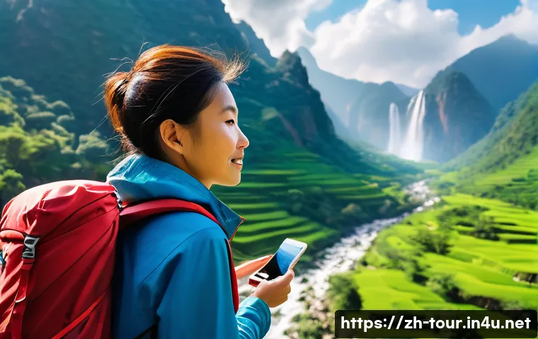 여행의 개인화 트렌드 - A modern traveler using a sleek smartphone app for personalized travel planning, displaying detailed...