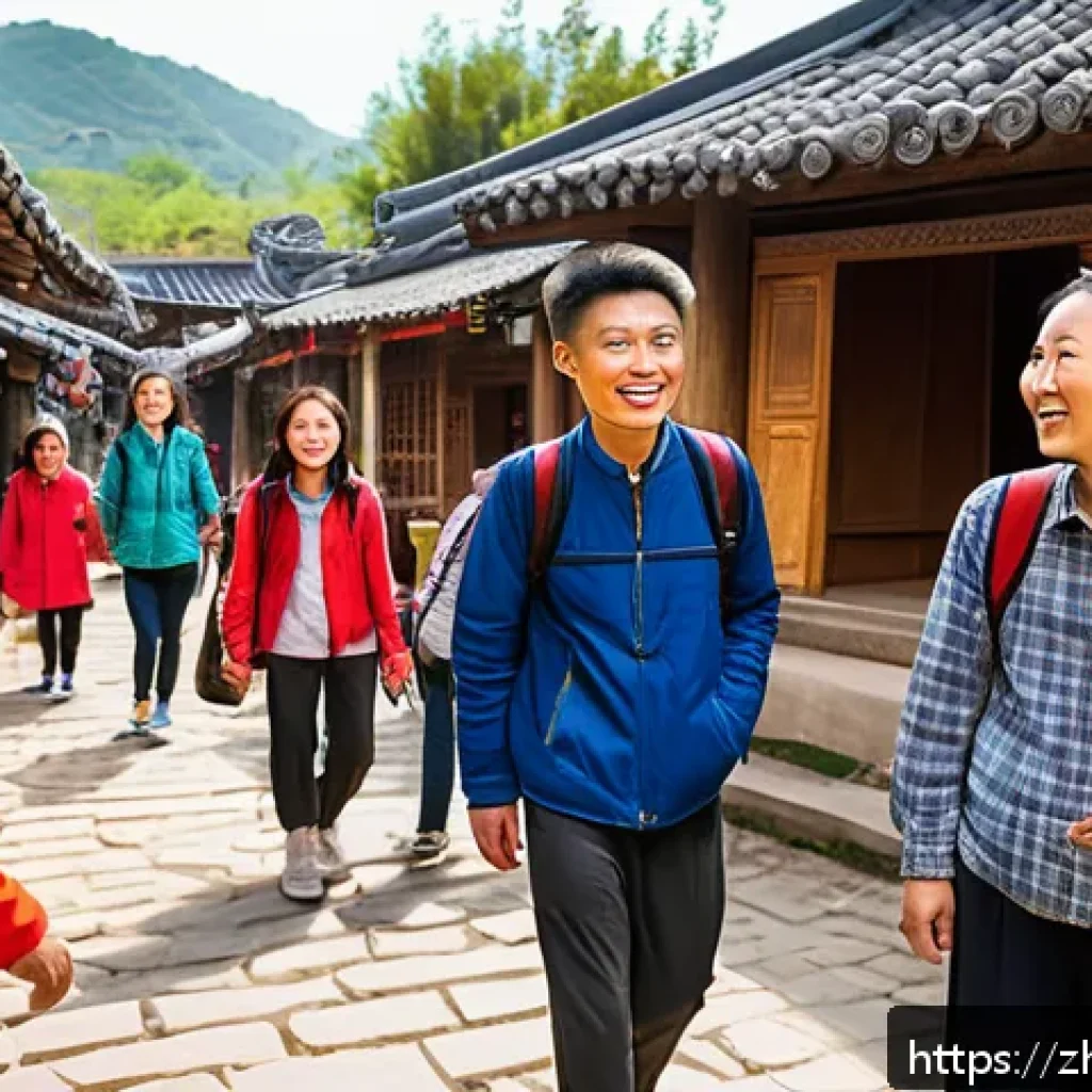 패키지 여행 마케팅 - A vibrant scene of young travelers engaging in a personalized cultural tour in a charming Chinese mi...