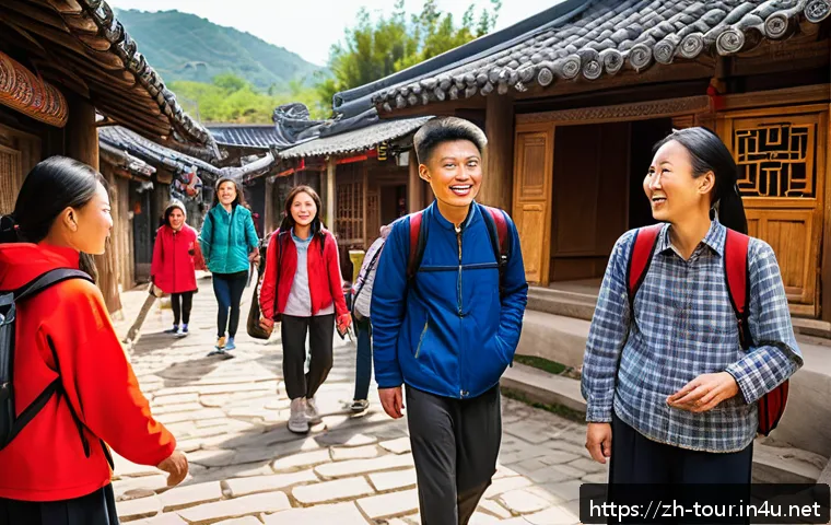 패키지 여행 마케팅 - A vibrant scene of young travelers engaging in a personalized cultural tour in a charming Chinese mi...