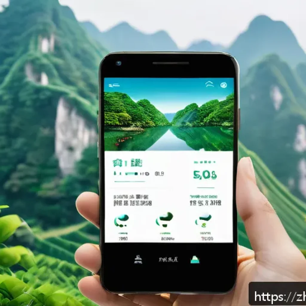 인공지능 기반의 관광 경영 - A futuristic smart tourism assistant app interface displayed on a sleek smartphone screen, showing p...