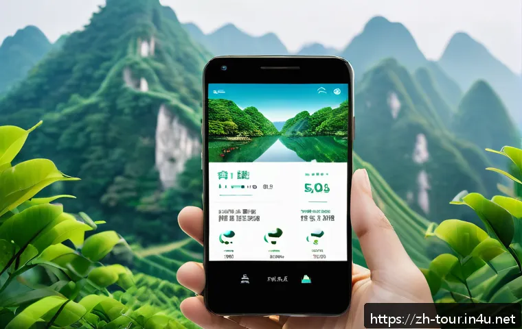 인공지능 기반의 관광 경영 - A futuristic smart tourism assistant app interface displayed on a sleek smartphone screen, showing p...