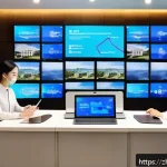 위기 관리와 관광업 - A vibrant travel agency office scene during a crisis, showcasing diverse employees engaging in trans...