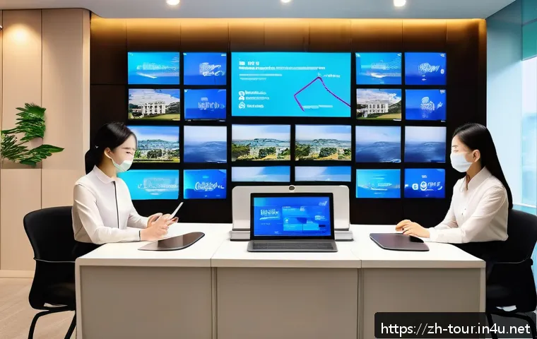위기 관리와 관광업 - A vibrant travel agency office scene during a crisis, showcasing diverse employees engaging in trans...